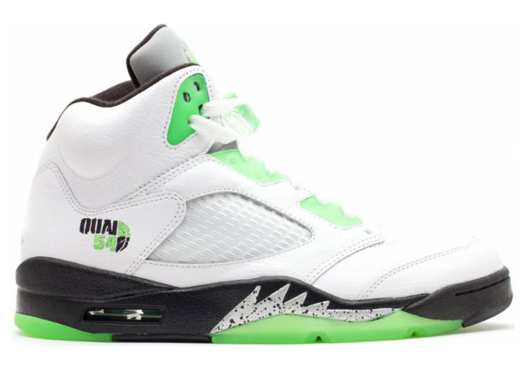 Air Jordan 5 Retro White, Rdnt Grn-blk-mtllc Slvr