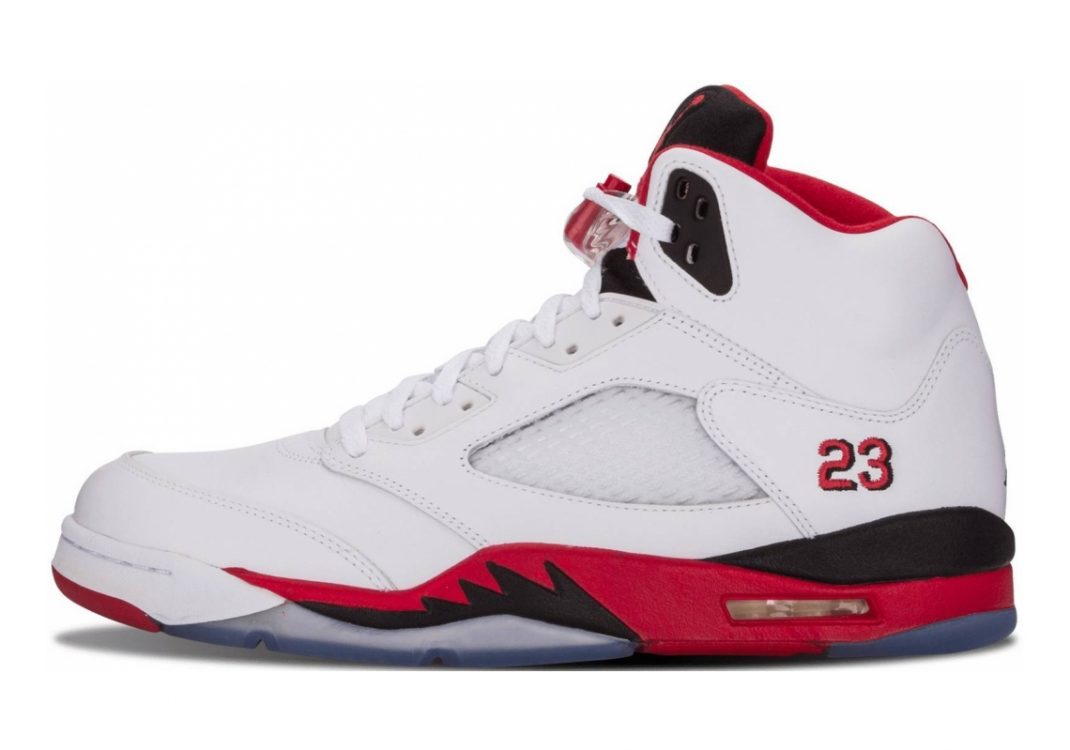 Air Jordan 5 Retro White, Fire Red-black