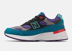 New Balance 992 Teal Purple/Red colorway