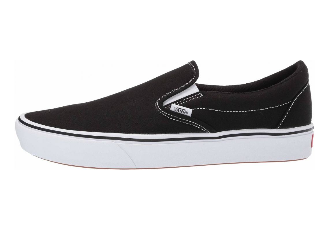 vans comfycush white slip ons